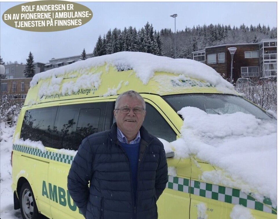 Screenshot fra oppslag i Folkebladet hvor Rolf Andersen forteller litt ambulansehistorie. I sin tid kjørte han både drosje og sykebil på Finnsnes har i årevis jobbet for å høyne utdanning av ambulansepersonell.