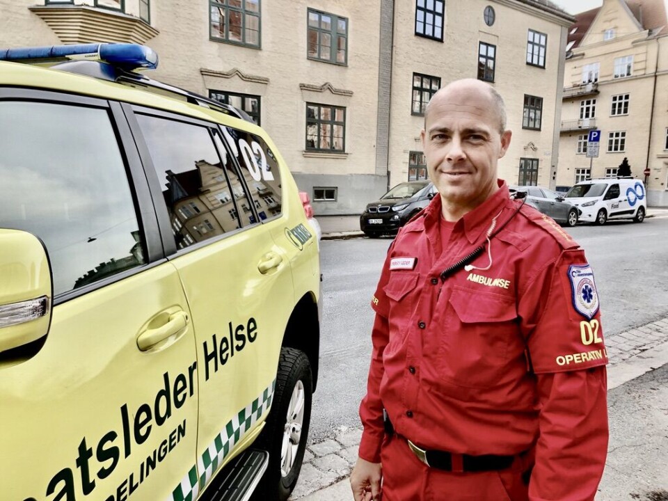 Pål Lystad i Krebs' gate utenfor portrommet hvor den kaprede ambulansen ble stanset.