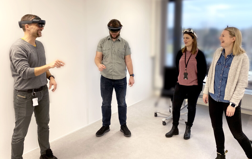Bliksund med innovasjonsprosjekt. Teamet som skal jobbe med innovasjonsprosjektet, fra venstre utvikler Anders Kirste Egge, CTO Atle Hellvik Havsø, systemingeniør Annika Irslinger og prosjektleder Kirsti Askedal.