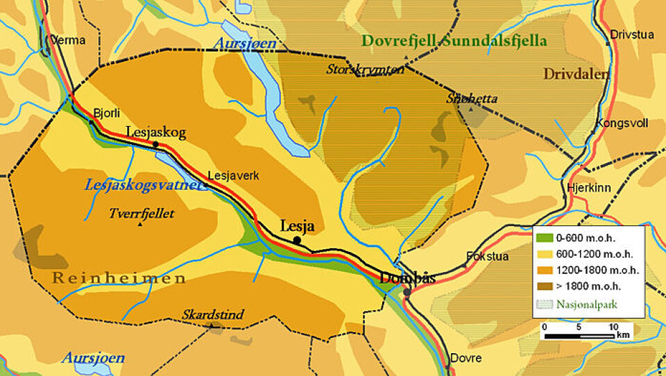 Kart over Lesja-området. Illustrasjon: Wikimedia Commons