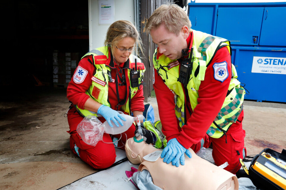 EMS Norway ambulansemesterskap 2018. Jessheim Randi Simensen og lærling Ulrik Bjørklund i aksjon. © Fredrik Naumann/Felix Features