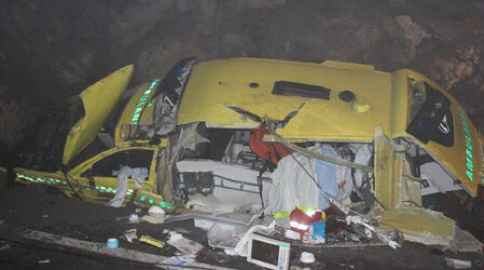 Ambulanseulykke. Slik så vraket ut ved dødsulykken i 2011.