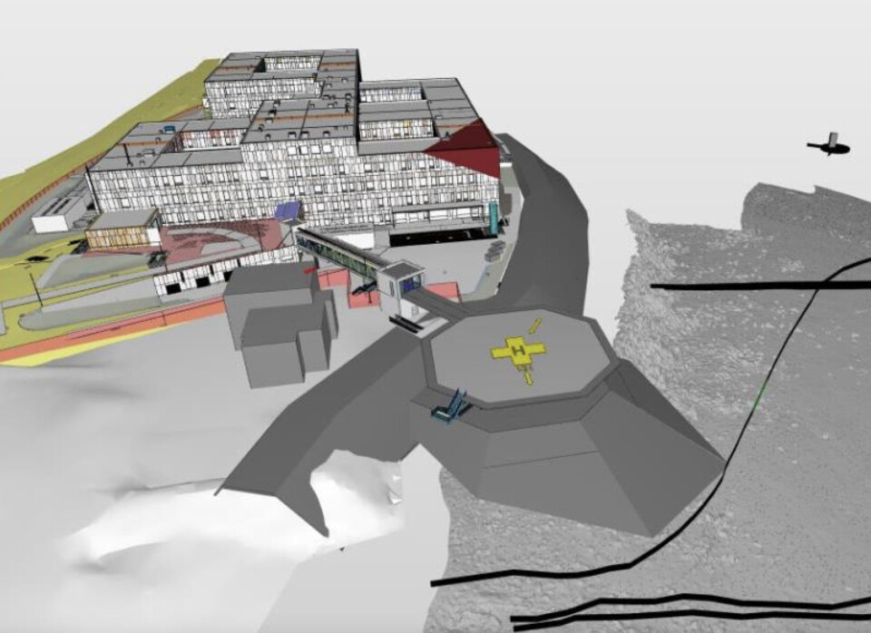 Hammerfest sykehus får ny landingsplass for helikopter. Grafikk fra sakspapirene til styremøtet til Finnmarkssykehuset.